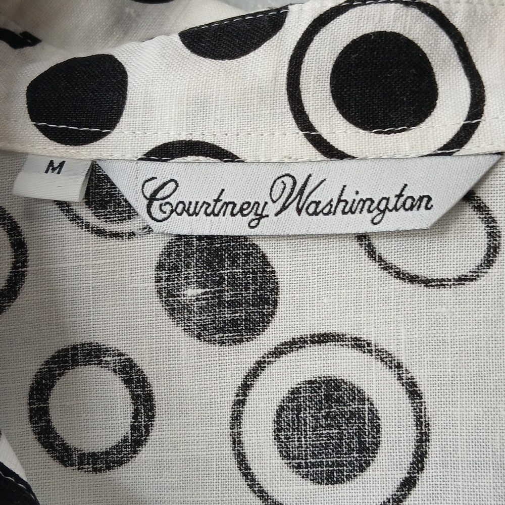 Courtney Washington Linen Black and White Polka Dot Blouse Womens Medium - Picture 2 of 7